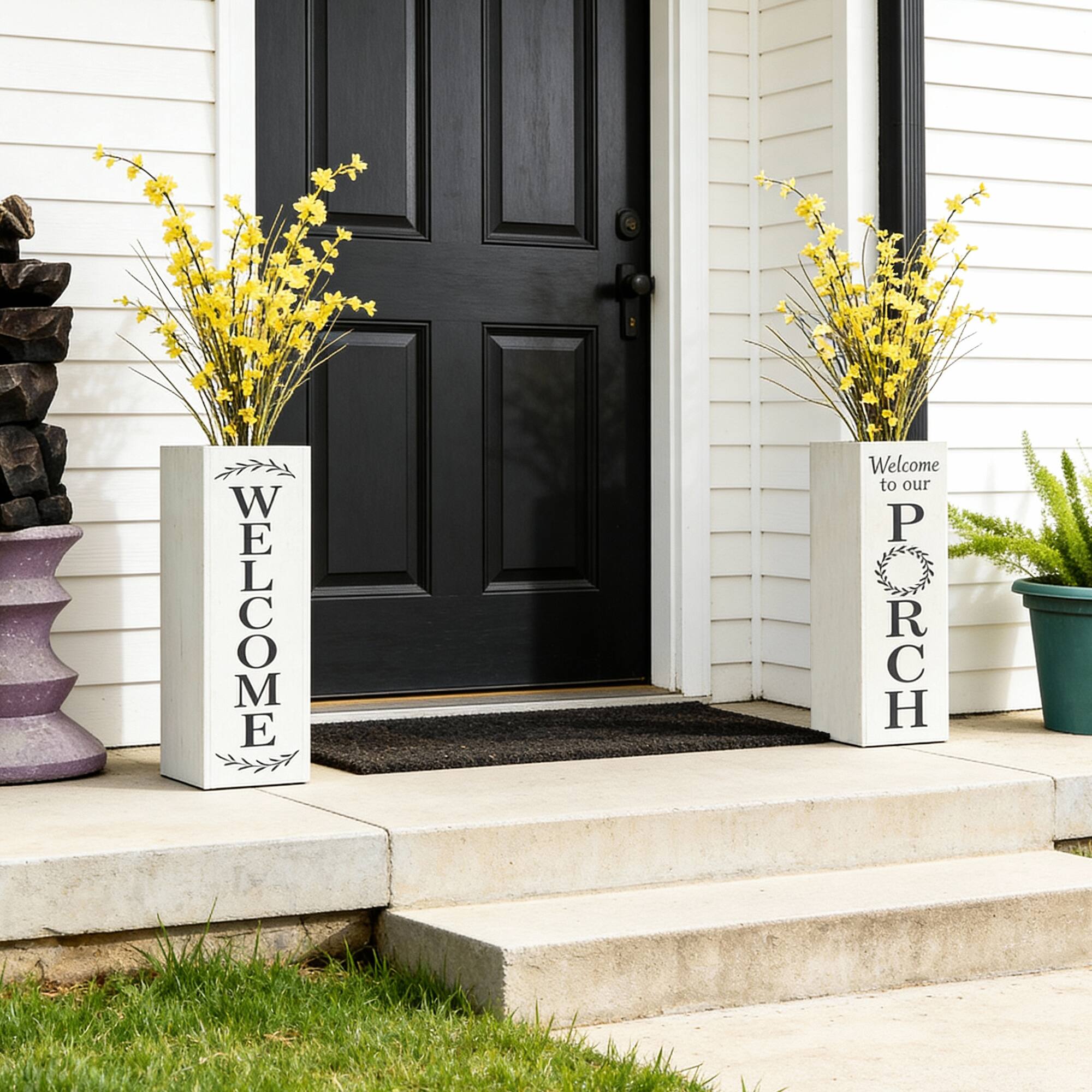 Glitzhome® 24" Double-Sided Solid Wood White Boxed "WELCOME PORCH" Porch Sign